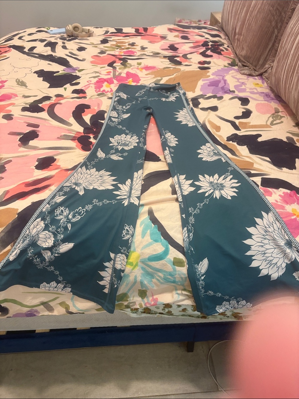 Free People Teal Wide-Leg Floral Pants